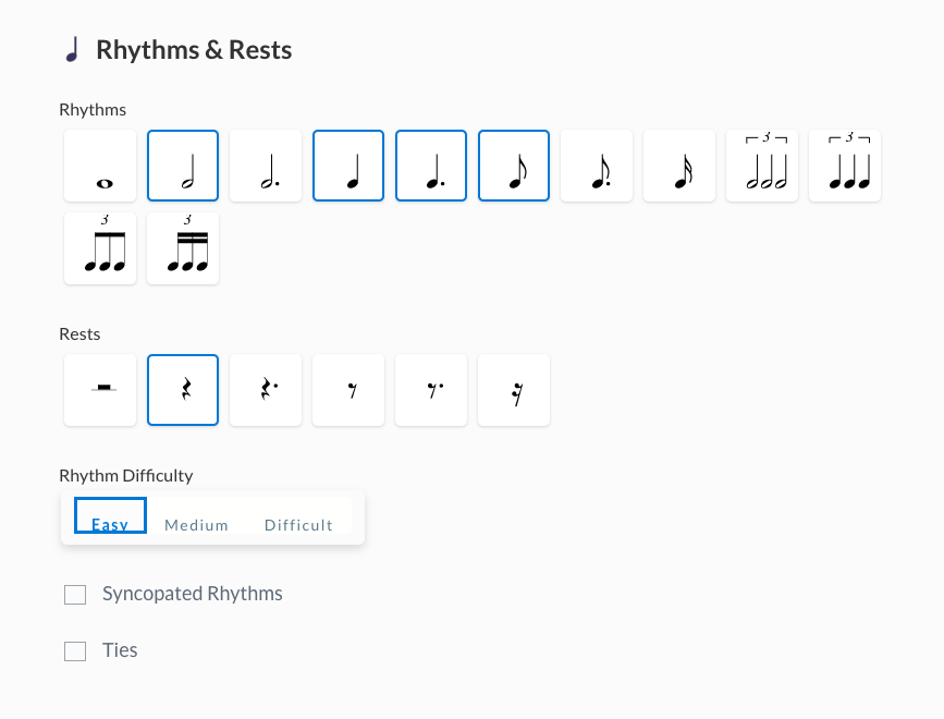 custom rhythm selection page