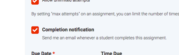 completion email checkbox