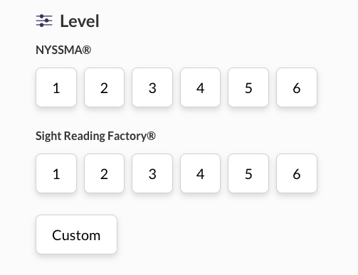 page for choosing a practice level